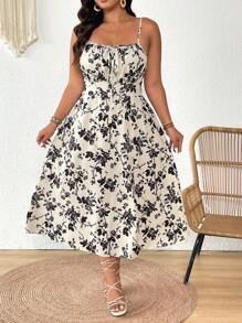 SHEIN Frenchy 大码花卉印花开衩吊带连衣裙，休闲假日风格 - 彩色 - 查看 6