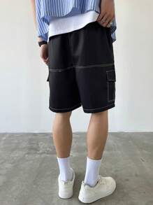 Claim Dot Men's Black Woven Fabric Cargo Shorts With Contrast Stitching And Zipper Detail - Black - View 2