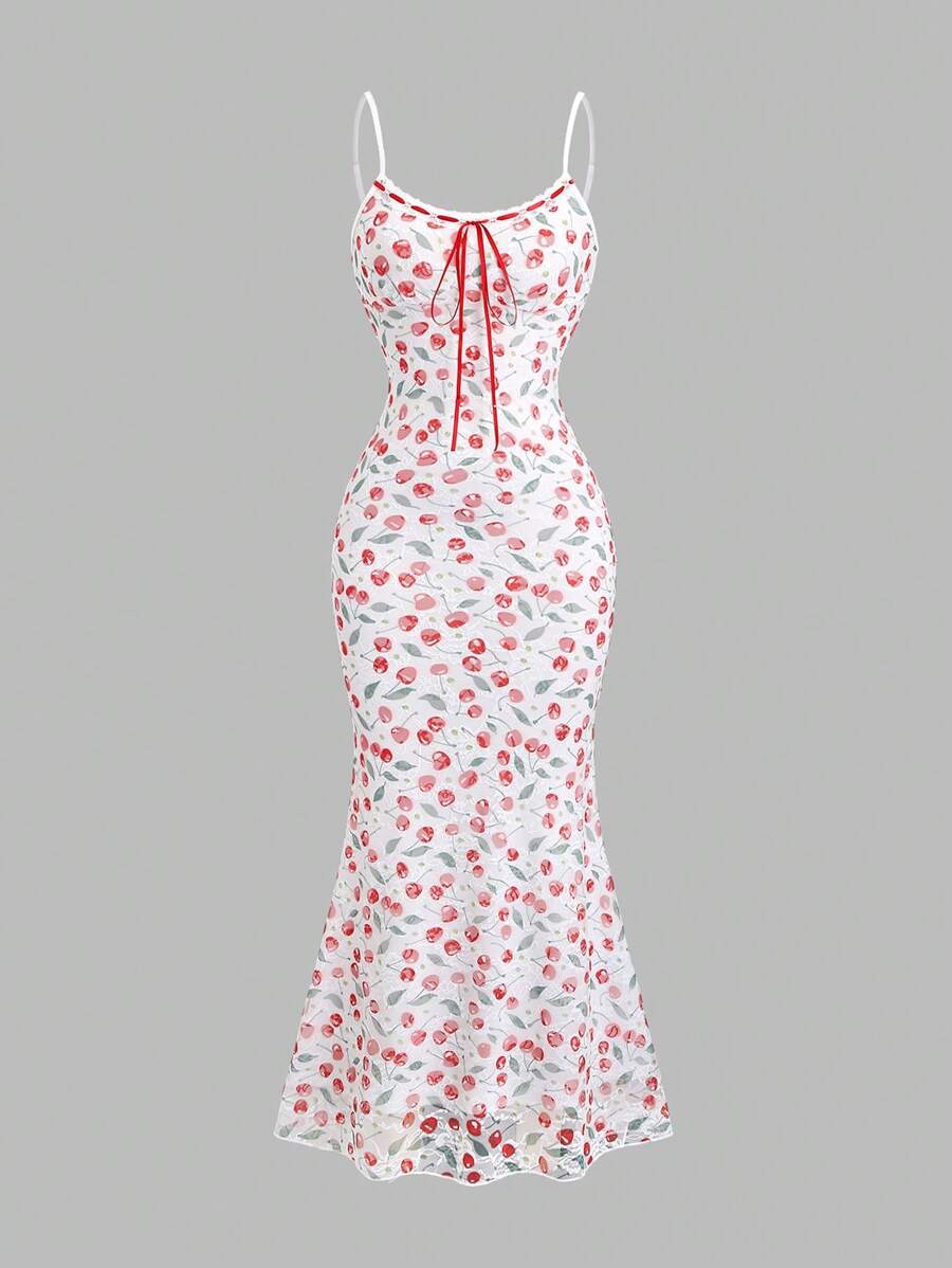 Sweetra French Style Lace Print Knitted Bodycon Mermaid Hem Dress For Women, Summer - Multicolor - View 1