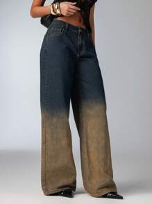 Aloruh Quần Jeans Nữ Lưng Thấp Rộng Rãi Ombre - Rửa nhẹ - Xem 7