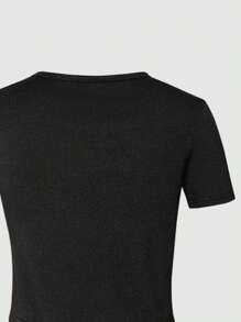Women's Black Short Sleeve T-Shirt With English Letter & Star Print, Black Pants 2 Pieces Set, Mommy And Me Matching Outfits (Sold Separately)