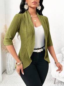 SHEIN Lady Áo khoác cardigan họa tiết rỗng màu xanh phong cách retro bốn mùa dành cho nữ vào mùa thu/đông - màu xanh lá - Xem 5