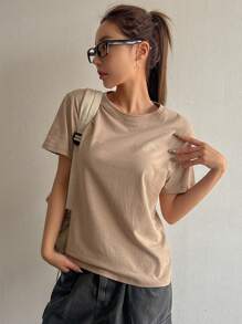 DAZY Letter Printed Short Sleeve T-Shirt - Khaki - View 5