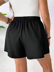 SHEIN Clasi Plus Size Rhinestone Decor Elastic Waist Shorts - Black - View 2