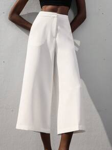 Aveloria Modichic Women's Casual Office Wear Mid-Rise Relaxed Fit Pleated 7/8 Pants - White - View 5