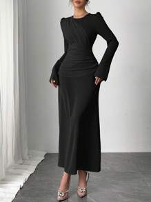 Firerie Vestido largo elegante con fruncidos para mujer