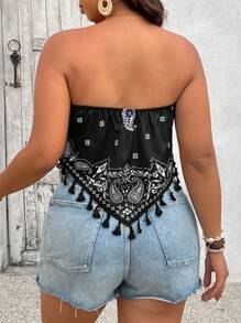 SHEIN VCAY Top court grande taille, base noire avec imprimé floral blanc, pour femmes - Multicolore - Voir 2