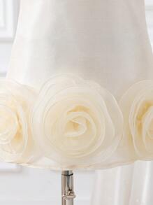 SHEIN Spring/Summer Young Girls' Party Dress, Elegant High-End 3D Rose Decor A-Line Ruffles Dress, Soft Chiffon Material