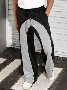 Manfinity EMRG Men's Casual Loose Contrast Color Patchwork Drawstring Waist Sweatpants