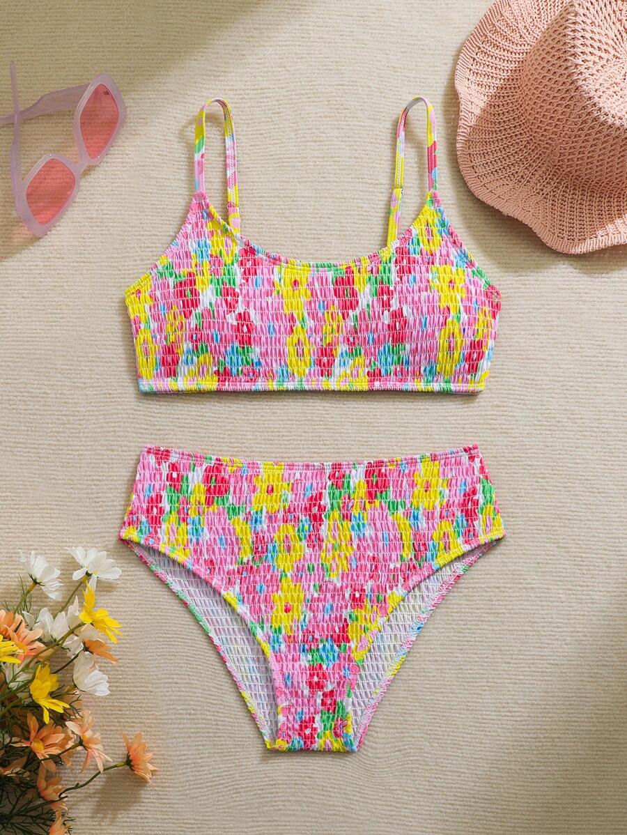 SHEIN Floral Print Bikini Set, Holiday Style - Random Print - Multicolor - View 1