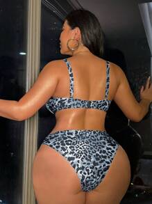 Swim SXY Plus Size Leopard Print Vacation Beach Swimsuit Set - Black and White - View 2