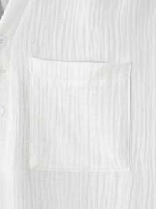 Camisa casual de manga corta y cuello liso de color blanco para hombres, con cierre de botones y punto de canalé, para uso cotidiano en primavera/verano