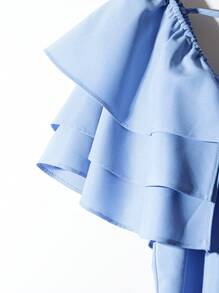 Franclia Elegantes mehrlagiges Rüschenärmel-Kleid mit quadratischem Ausschnitt und Gürtel in A-Linie für Damen im Business-Stil