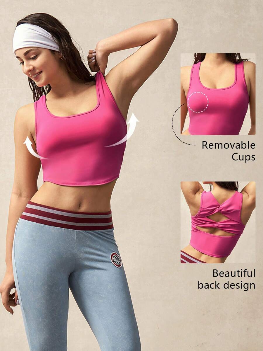 VARSIVA Women's Solid Color Twist Back Everyday Fitness Sports Tank Top - Pink - View 1