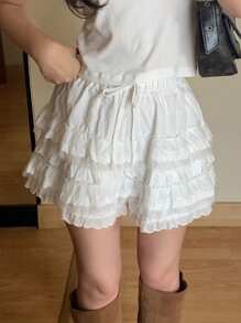 DAZY Women Lace Patchwork Short Elegant Shorts, White, All Season,Skorts Fall