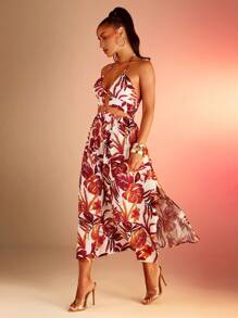 Hauture 夏季度假热带印花镂空露背吊带连衣裙 - 彩色 - 查看 3