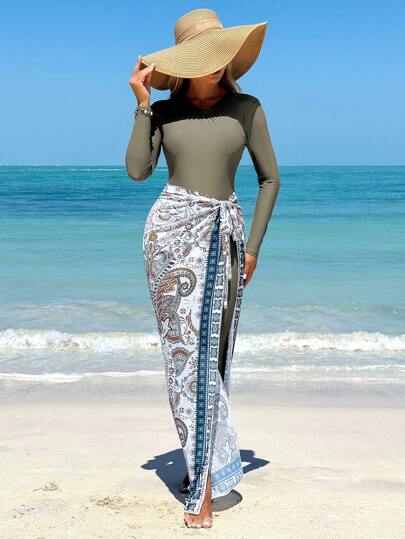 Swim Mulvari Summer New Three Pieces Swimsuit, Long Sleeve Trousers Wrap Skirt Moderate Swimsuit Burkini Swimsuit Arabic Clothing