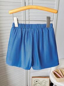 Short ajusté décontracté de couleur unie tressé pour jeune fille - Bleu azur - Voir 2