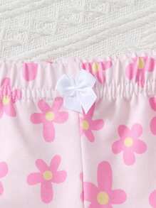 4pcs Set Girls Adorable Pink Series Floral & Stripe Print Camisole & Shorts Underwear Set - Multicolor - View 5