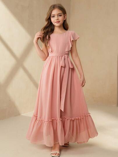 SHEIN New Girls Piano Recital/Orchestra Performance Chiffon Dress, Elegant Long Gown For Violin Competition