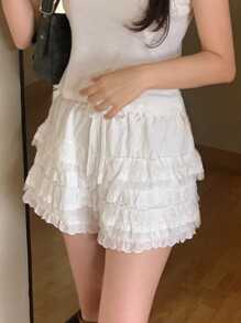 DAZY Women Lace Patchwork Short Elegant Shorts, White, All Season,Skorts Fall