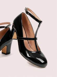 CUCCOO DOLLMOD Versatile Fashion 2024 New Mary Jane Velvet Round Toe Platform Pumps, Chunky Heels - Black - View 9