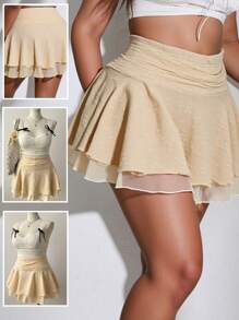 Viva Relle Plus Size Women's Lace Skirt, Summer - Apricot - View 1