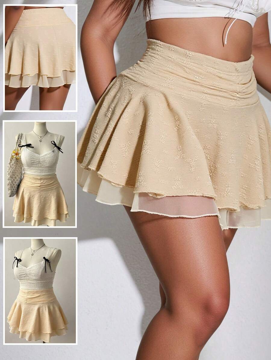 Viva Relle Plus Size Women's Lace Skirt, Summer - Apricot - View 1