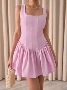 SHEIN Abito mini senza schienale con scollo quadrato e fiocco rimovibile