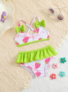 Newborn Girl  Strawberry Print Print Swimsuit Set, Swimsuit Set For Baby Girl - Multicolor - View 1