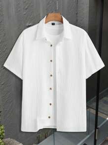 Manfinity Homme Ensemble chemise à manches courtes et pantalon de couleur unie décontracté pour hommes