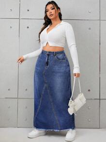 SHEIN ICON Falda Vaquera Recta De Talla Grande Para Mujer