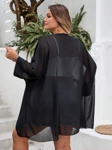 SHEIN CURVE+ Abrigo holgado de unicolor con mangas de murciélago y abertura delantera para mujer talla grande CURVE, para el verano, Curve Plus, Hoho Vacation