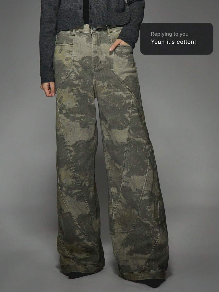 MISSGUIDED Camouflage Print Wide Leg Trousers High Waist Utility Style Fashion Cargo Pants Military Inspired Streetwear Fall Winter Festival Statement Bottoms - Multicolor - View 1
