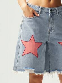 Bohemela BOHO Cowgirl Outfit Star Print Raw Hem Bermuda Shorts