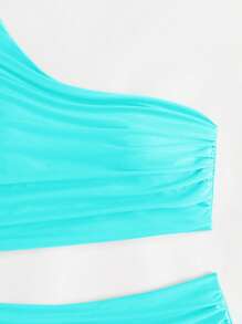 Swim Basics Women's Solid Color Ruched Bikini Set For Beach Vacation For Summer - Baby Blue - View 4