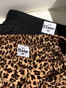 Comfortcana 2 peças de shorts soltos com estampa de leopardo e preto liso para mulheres - Camelo - Ver 3
