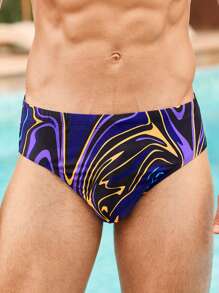 Manfinity VCAY Men's Slim Fit Casual Printed Knit Swim Trunks, Suitable For Summer - Multicolor - View 5