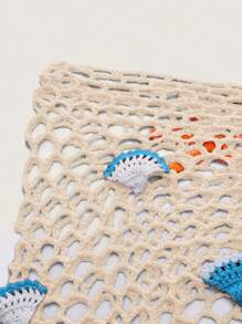 Swim Mod Plus Size Women Beach Cover Up Sarong Triangle Scarf Hand Crochet Starfish Beach Cover Up, Vacation Style For Summer,Lollapaloo - Apricot - View 5