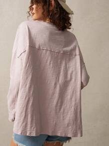 Bohemela Camiseta holgada de cuello redondo de punto de unicolor, de manga larga, apropiada para vacaciones para mujeres - Multicolor - Ver 5