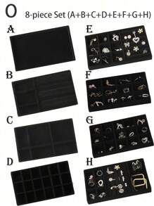 天鹅绒珠宝托盘，大容量珠宝收纳盒，带独立隔层，可堆叠珠宝展示架，可放置耳环、项链、手镯、戒指、发夹、发带等。 - 黑色 - 查看 17