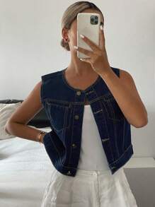 DAZY Nuovo gilet di jeans da donna per festival musicali estivi, abbigliamento autunnale