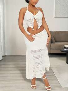 INAWLY Canotta da donna oversize con collo alla halter, orlo con fettuccia e senza maniche