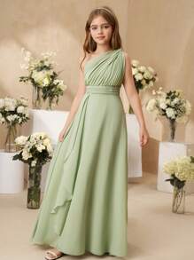 SHEIN Tween-Mädchen Elegantes Blumenkleid aus Tüll für Hochzeitsfeiern mit Schal, Prinzessinnen-Ballkleid für Teenager