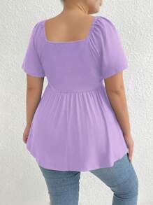 SHEIN Clasi Camiseta de manga corta de talla grande, de unicolor, con cintura ajustada, para el verano - Púrpura malva - Ver 2