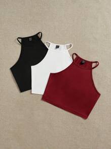 SHEIN EZwear 女士黑色、白色、酒红色休闲夏季背心 - 彩色 - 查看 3