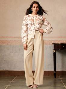 Anewsta Elegant Women's Embroidered Cardigan, Suitable For Spring, Festival, Holiday, Vacation - Apricot - View 2