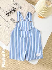 Toddler Boys' Sleeveless Vertical Striped Bib Shorts, Light Blue - Blue - View 5