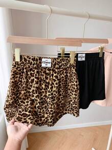 Comfortcana 2 peças de shorts soltos com estampa de leopardo e preto liso para mulheres - Camelo - Ver 6
