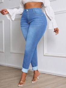 SHEIN CURVE+ Plus Size Women Skinny Distressed Ripped Ankle Jeans Summer Outfits For Women Festival Outfits Elegant Vacation Outfits Woman Casual - Light Wash - View 1